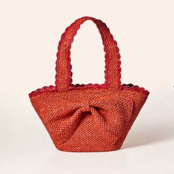NWT Kate Spade x Target Raffia bow tote bag Red Woven - Picture 1 of 2